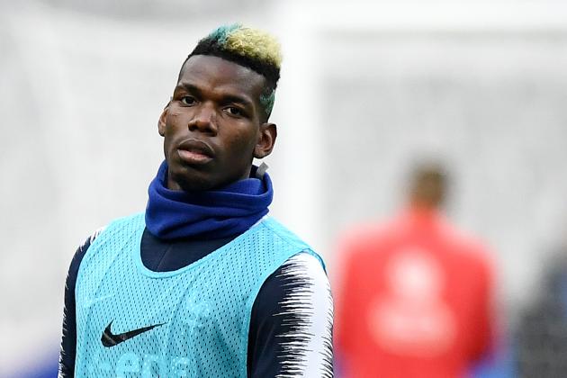 France's midfielder Paul Pogba reacts during a training session at the Stade de France in Saint-Denis, north of Paris, on March 22, 2018 on the eve of the international friendly football match against Colombia. / AFP PHOTO / FRANCK FIFE        (Photo credit should read FRANCK FIFE/AFP/Getty Images)
