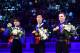 (L-R) Silver medallist Japan's Shoma Uno, gold medallist US Nathan Chen and bronze medallist Russia's Mikhail Kolyada pose on the podium of the Men-Free Skate program at the Milan World Figure Skating Championship 2018 on March 24, 2018. / AFP PHOTO / MIGUEL MEDINA (Photo credit should read MIGUEL MEDINA/AFP/Getty Images)