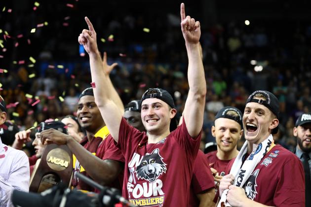 ATLANTA, GA - MARCH 24:  Ben Richardson #14 of the Loyola Ramblers celebrates with teammates after defeating the Kansas State Wildcats during the 2018 NCAA Men's Basketball Tournament South Regional at Philips Arena on March 24, 2018 in Atlanta, Georgia. Loyola defeated Kansas State 78-62.  (Photo by Ronald Martinez/Getty Images)