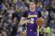 Los Angeles Lakers' Lonzo Ball in action during the first half of an NBA basketball game against the Indiana Pacers, Monday, March 19, 2018, in Indianapolis. (AP Photo/Darron Cummings)