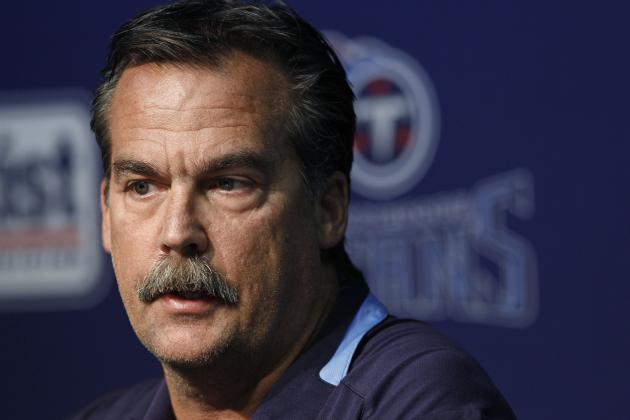 Tennessee Titans head coach Jeff Fisher answers questions at a news conference on Monday, Nov. 22, 2010, in Nashville, Tenn. Titans quarterback Vince Young left the stadium after exchanging words with Fisher after a 19-16 overtime loss to the Washington Redskins on Sunday in which Young tore a flexor tendon in his right thumb on his throwing hand. Fisher said Young will be placed on injured reserve and needs surgery on his hand. (AP Photo/Mark Humphrey)