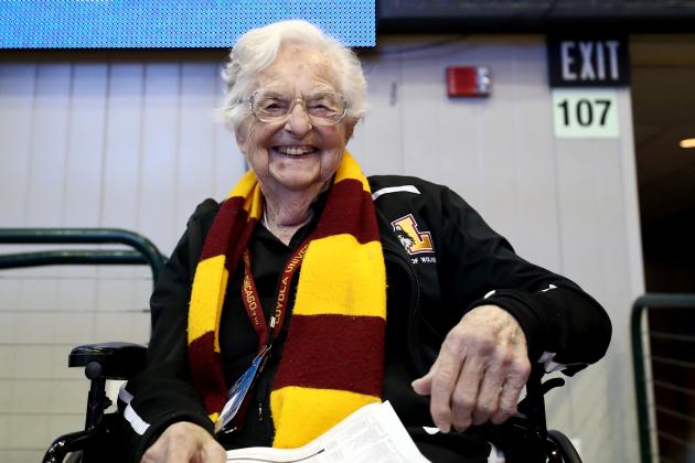 DALLAS, TX - MARCH 17:  Sister Jean Dolores-Schmidt poses for a photo before the game between the Loyola Ramblers and Tennessee Volunteers during the second round of the 2018 NCAA Tournament at the American Airlines Center on March 17, 2018 in Dallas, Texas. (Photo by Ronald Martinez/Getty Images)