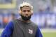 New York Giants wide receiver Odell Beckham warms up prior to an NFL football game against the Los Angeles Chargers, Sunday, Oct. 8, 2017, in East Rutherford, N.J. (AP Photo/Bill Kostroun)