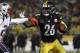 Pittsburgh Steelers running back Le'Veon Bell runs against the New England Patriots during an NFL football game at Heinz Field in Pittsburgh Sunday, Dec. 17, 2017. (Winslow Townson/AP Images for Panini)