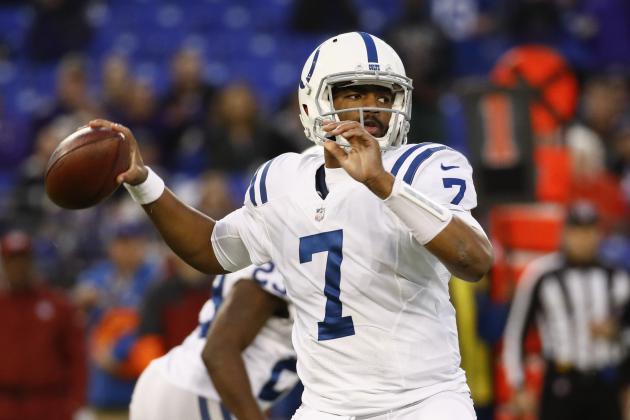 Indianapolis Colts quarterback Jacoby Brissett (7) passes the ball during the first half of an NFL football game against Baltimore Ravens in Baltimore, Saturday, Dec 23, 2017. (AP Photo/Patrick Semansky)
