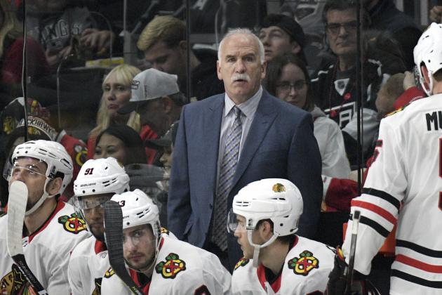 Chicago Blackhawks head coach Joel Quenneville during an NHL hockey game against the Los Angeles Kings, Saturday, March 3, 2018, in Los Angeles. (AP Photo/Michael Owen Baker)