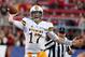 LAS VEGAS, NV - NOVEMBER 12: Quarterback Josh Allen #17 of the Wyoming Cowboys throws against the UNLV Rebels during their game at Sam Boyd Stadium on November 12, 2016 in Las Vegas, Nevada. UNLV won 69-66 in triple overtime. (Photo by Ethan Miller/Getty Images)