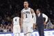 Providence coach Ed Cooley, right, and Villanova's Jalen Brunson (1) react after Brunson made a three point basket during the second half of an NCAA college basketball game in the Big East men's tournament finals Saturday, March 10, 2018, in New York. (AP Photo/Frank Franklin II)