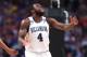 SAN ANTONIO, TX - MARCH 31: Eric Paschall #4 of the Villanova Wildcats reacts after a play in the first half against the Kansas Jayhawks during the 2018 NCAA Men's Final Four Semifinal at the Alamodome on March 31, 2018 in San Antonio, Texas. (Photo by Tom Pennington/Getty Images)