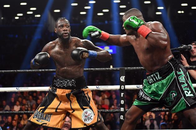 Heavyweight champion Deontay Wilder of the US fights contender Luis Ortiz of Cuba during their WBC heavyweight title fight in New York on March 3, 2018. / AFP PHOTO / Timothy A. CLARY        (Photo credit should read TIMOTHY A. CLARY/AFP/Getty Images)