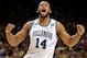Villanova forward Omari Spellman celebrates during the first half against Kansas in the semifinals of the Final Four NCAA college basketball tournament, Saturday, March 31, 2018, in San Antonio. (AP Photo/Eric Gay)