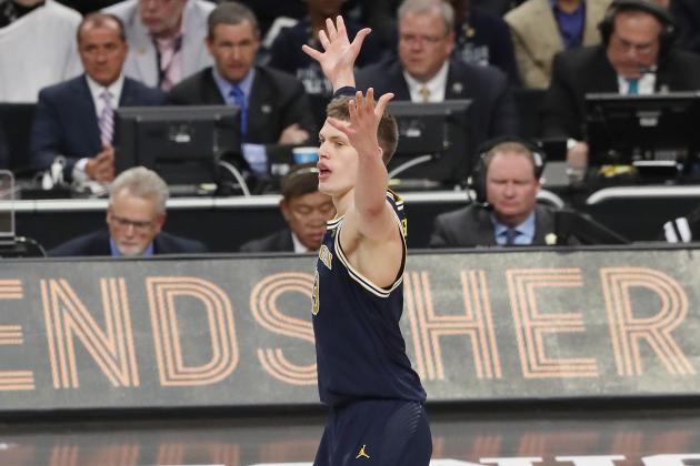 SAN ANTONIO, TX - APRIL 02: Moritz Wagner #13 of the Michigan Wolverines reacts after a play in the first half against the Villanova Wildcats during the 2018 NCAA Men's Final Four National Championship game at the Alamodome on April 2, 2018 in San Antonio, Texas.  (Photo by Chris Covatta/Getty Images)