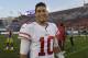 San Francisco 49ers quarterback Jimmy Garoppolo smiles as he walks off the field after their 34-13 win against the Los Angeles Rams during the second half of an NFL football game Sunday, Dec. 31, 2017, in Los Angeles. (AP Photo/Mark J. Terrill)
