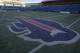 ORCHARD PARK, NY - DECEMBER 6: A general view of the Bills logo decal on the turf at midfield before the Buffalo Bills NFL game against the Houston Texans at Ralph Wilson Stadium on December 6, 2015 in Orchard Park, New York. (Photo by Tom Szczerbowski/Getty Images)
