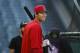 Los Angeles Angels starting pitcher Shohei Ohtani, of Japan, smiles during batting practice for the team's baseball game against the Cleveland Indians, Tuesday, April 3, 2018, in Anaheim, Calif. (AP Photo/Jae C. Hong)