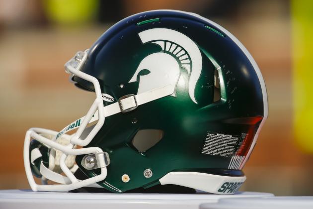 CHAMPAIGN, IL - NOVEMBER 05: A Michigan State Spartans helmet is seen during the game against the Illinois Fighting Illini at Memorial Stadium on November 5, 2016 in Champaign, Illinois. (Photo by Michael Hickey/Getty Images)