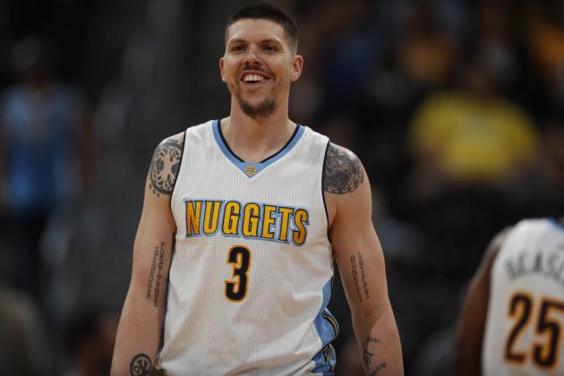 Denver Nuggets guard Mike Miller (3) in the second half of an NBA basketball game Friday, April 7, 2017, in Denver. The Nuggets won 122-106. (AP Photo/David Zalubowski)