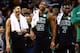 BOSTON, MA - MARCH 31: Jayson Tatum #0, Al Horford #42 and Jaylen Brown #7 of the Boston Celtics react in the fourth quarter of a game against the Toronto Raptors at TD Garden on March 31, 2018 in Boston, Massachusetts. NOTE TO USER: User expressly acknowledges and agrees that, by downloading and or using this photograph, User is consenting to the terms and conditions of the Getty Images License Agreement. (Photo by Adam Glanzman/Getty Images)