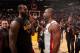 MIAMI, FL - MARCH 27: LeBron James #23 of the Cleveland Cavaliers and Dwyane Wade #3 of the Miami Heat meet after the game between the two teams on March 27, 2018 at American Airlines Arena in Miami, Florida. NOTE TO USER: User expressly acknowledges and agrees that, by downloading and or using this Photograph, user is consenting to the terms and conditions of the Getty Images License Agreement. Mandatory Copyright Notice: Copyright 2018 NBAE (Photo by Oscar Baldizon/NBAE via Getty Images)