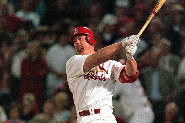 23 Sep 1998: (FILE PHOTO)  Mark McGwire #25 of the St. Louis Cardinals hits the ball during the game against the Houston Astros at Busch Stadium in St. Louis, Missouri. According to reports January 11, 2010, McGwire has admitted to steroid use during while playing Major League baseball and when he broke the home run record.  (Photo by Jonathan Daniel/Getty Images)