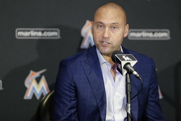 Miami Marlins owner Derek Jeter talks to reporters during a news conference, Tuesday, Oct. 3, 2017, in Miami. Jeter says he will help develop a winning culture with the Marlins that will emphasize hard work, discipline and no excuses. (AP Photo/Alan Diaz)