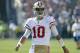 San Francisco 49ers quarterback Jimmy Garoppolo against the Los Angeles Rams during the first half of an NFL football game Sunday, Dec. 31, 2017, in Los Angeles. (AP Photo/Rick Scuteri)