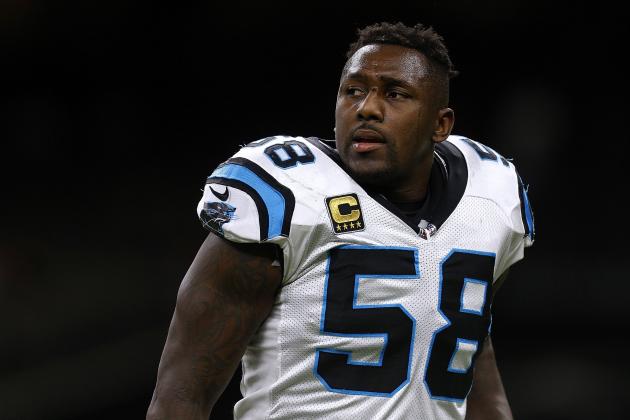 NEW ORLEANS, LA - DECEMBER 03:  Thomas Davis #58 of the Carolina Panthers reacts before a game against the New Orleans Saints at the Mercedes-Benz Superdome on December 3, 2017 in New Orleans, Louisiana.  (Photo by Jonathan Bachman/Getty Images)