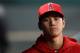 ARLINGTON, TX - APRIL 09: Shohei Ohtani #17 of the Los Angeles Angels in the dugout during play against the Texas Rangers at Globe Life Park in Arlington on April 9, 2018 in Arlington, Texas. (Photo by Ronald Martinez/Getty Images)