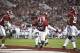 Alabama defensive back Ronnie Harrison celebrates after Alabama stopped Arkansas from scoring during the first half an NCAA college football game, Saturday, Oct. 14, 2017, in Tuscaloosa, Ala. (AP Photo/Brynn Anderson)