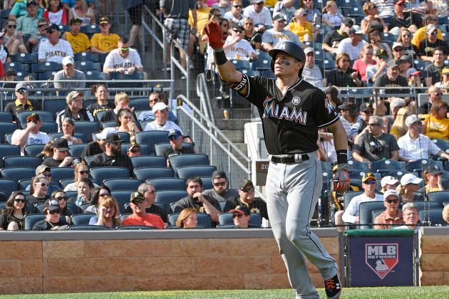 PITTSBURGH, PA - JUNE 10: Derek Dietrich #32 of the Miami Marlins points into the crowd after hitting a solo home run in the fourth inning during the game against the Pittsburgh Pirates at PNC Park on June 10, 2017 in Pittsburgh, Pennsylvania. (Photo by Justin Berl/Getty Images)