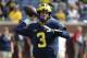 ANN ARBOR, MI - SEPTEMBER 16: Wilton Speight #3 of the Michigan Wolverines warms up prior to the start of the game against the Air Force Falcons at Michigan Stadium on September 16, 2017 in Ann Arbor, Michigan.(Photo by Leon Halip/Getty Images)