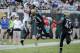 Jacksonville Jaguars cornerback A.J. Bouye (21) intercepts a pass intended for Los Angeles Chargers wide receiver Travis Benjamin (12) during the second half of an NFL football game, Sunday, Nov. 12, 2017, in Jacksonville, Fla. (AP Photo/Stephen B. Morton)