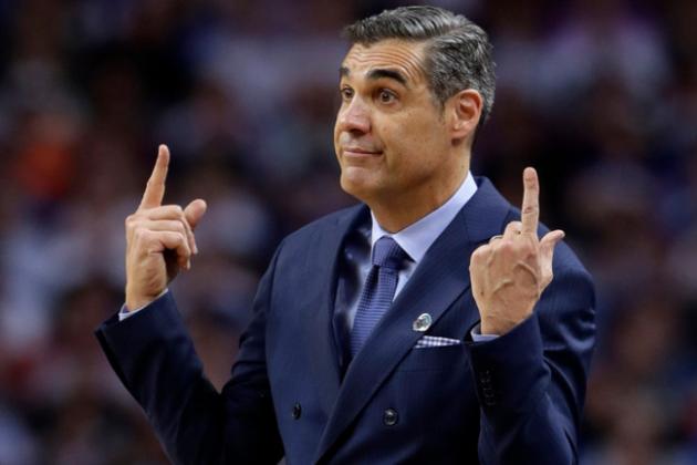 Villanova head coach Jay Wright questions a call during the second half against Kansas in the semifinals of the Final Four NCAA college basketball tournament, Saturday, March 31, 2018, in San Antonio. (AP Photo/Eric Gay)