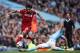 MANCHESTER, ENGLAND - SEPTEMBER 09: Mohamed Salah of Liverpool and Kevin De Bruyne of Manchester City during the Premier League match between Manchester City and Liverpool at Etihad Stadium on September 9, 2017 in Manchester, England. (Photo by Robbie Jay Barratt - AMA/Getty Images)