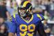 Los Angeles Rams defensive tackle (99) Aaron Donald on the field in the fourth quarter of an NFL game against the Seattle Seahawks played at the Los Angeles Memorial Coliseum in Los Angeles, CA on Sunday, October 8, 2017. (AP Photo/John Cordes)