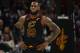 CLEVELAND, OH - APRIL 15: LeBron James #23 of the Cleveland Cavaliers looks on during the second half while playing the Indiana Pacers in Game One of the Eastern Conference Quarterfinals during the 2018 NBA Playoffs at Quicken Loans Arena on April 15, 2018 in Cleveland, Ohio. Indiana won the game 98-80 to take a 1-0 series lead. NOTE TO USER: User expressly acknowledges and agrees that, by downloading and or using this photograph, User is consenting to the terms and conditions of the Getty Images License Agreement. (Photo by Gregory Shamus/Getty Images)