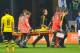 Dortmund's Belgian striker Michy Batshuayi is stretchered off by medics from the pitch during the German first division Bundesliga football match FC Schalke 04 vs Borussia Dortmund, in Gelsenkirchen, western Germany, on April 15, 2018. / AFP PHOTO / Patrik STOLLARZ / RESTRICTIONS: DURING MATCH TIME: DFL RULES TO LIMIT THE ONLINE USAGE TO 15 PICTURES PER MATCH AND FORBID IMAGE SEQUENCES TO SIMULATE VIDEO. == RESTRICTED TO EDITORIAL USE == FOR FURTHER QUERIES PLEASE CONTACT DFL DIRECTLY AT + 49 69 650050
(Photo credit should read PATRIK STOLLARZ/AFP/Getty Images)