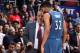 LOS ANGELES, CA - JANUARY 19: Karl-Anthony Towns #32 and Head Coach Tom Thibodeau of the Minnesota Timberwolves talk during the game against the LA Clippers on January 19, 2017 at STAPLES Center in Los Angeles, California. NOTE TO USER: User expressly acknowledges and agrees that, by downloading and/or using this Photograph, user is consenting to the terms and conditions of the Getty Images License Agreement. Mandatory Copyright Notice: Copyright 2017 NBAE (Photo by Andrew D. Bernstein/NBAE via Getty Images)