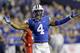 BYU linebacker Fred Warner (4) gestures in the second half during an NCAA college football game against Utah Saturday, Sept. 9, 2017, in Provo, Utah. Utah won 19-13. (AP Photo/Rick Bowmer)
