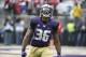 FILE - In this Sept. 3, 2016, file photo, Washington's Azeem Victor reacts to a play against Rutgers in the first half of an NCAA college football game, in Seattle. In the midst of being the starting middle linebacker for the No. 4 team in the country, Azeem Victor is trying to do more. Victor’s goals go beyond what he’s doing on the field for Washington and what he’s doing in getting his education. In Victor’s case, doing more means starting a foundation while a college student and football player. (AP Photo/Elaine Thompson, File)