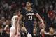 PORTLAND, OR - APRIL 14: Anthony Davis #23 of the New Orleans Pelicans reacts after making a shot during the second half of game one of the the first round of the 2018 NBA Playoffs against the Portland Trail Blazers at the Moda Center on April 14, 2018 in Portland, Oregon. The Pelicans won 97-95. (Photo by Steve Dykes/Getty Images) NOTE TO USER: User expressly acknowledges and agrees that, by downloading and or using this photograph, User is consenting to the terms and conditions of the Getty Images License Agreement.