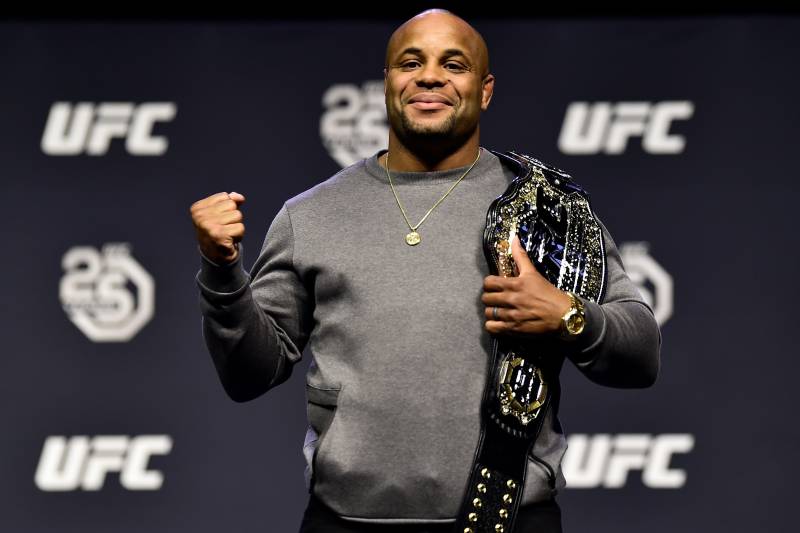 BROOKLYN, NEW YORK - APRIL 06: Daniel Cormier poses for photos during the UFC press conference inside Barclays Center on April 6, 2018 in Brooklyn, New York. (Photo by Jeff Bottari/Zuffa LLC/Zuffa LLC via Getty Images)