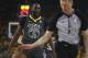Golden State Warriors' Draymond Green, left, yells at a referee during the first quarter in Game 2 of a first-round NBA basketball playoff series against the San Antonio Spurs, Monday, April 16, 2018, in Oakland, Calif. (AP Photo/Ben Margot)