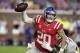 Mississippi quarterback Shea Patterson (20) is sacked by LSU linebacker Arden Key (49) in the second half of an NCAA college football game in Oxford, Miss., Saturday, Oct. 21, 2017. No. 24 LSU won 40-24. (AP Photo/Rogelio V. Solis)