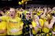 Michigan fans cheer before the championship game against Villanova in the Final Four NCAA college basketball tournament, Monday, April 2, 2018, in San Antonio. (AP Photo/Eric Gay)