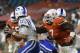 MIAMI GARDENS, FL - NOVEMBER 26: Kendrick Norton #7 of the Miami Hurricanes sacks Daniel Jones #17 of the Duke Blue Devils during the 4th quarter of the game at Hard Rock Stadium on November 26, 2016 in Miami Gardens, Florida. (Photo by Eric Espada/Getty Images)