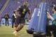 Tennessee defensive lineman Kahlil McKenzie runs a drill at the NFL football scouting combine in Indianapolis, Sunday, March 4, 2018. (AP Photo/Michael Conroy)