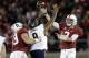 Stanford quarterback K.J. Costello (3) throws under pressure from California defensive end James Looney (9) during the first half of an NCAA college football game Saturday, Nov. 18, 2017, in Stanford, Calif. (AP Photo/Marcio Jose Sanchez)