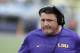 LSU head coach Ed Orgeron walks the sidelines during the first half of the Citrus Bowl NCAA college football game against Notre Dame, Monday, Jan. 1, 2018, in Orlando, Fla. (AP Photo/John Raoux)