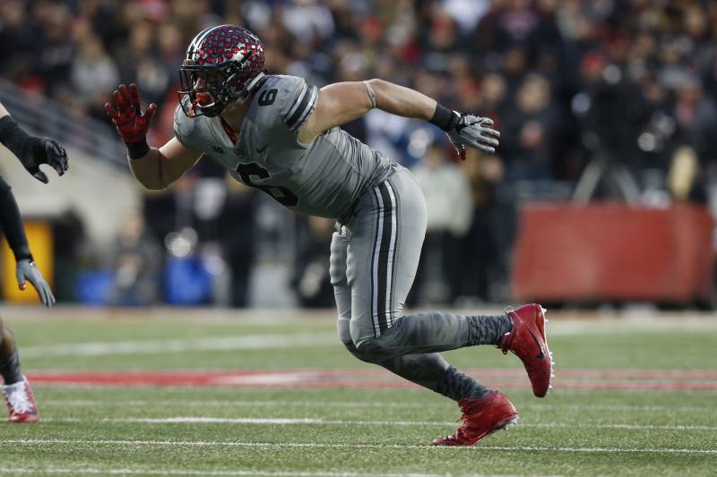 Ohio State defensive end Sam Hubbard plays against Penn State during an NCAA college football game Saturday, Oct. 28, 2017, in Columbus, Ohio. (AP Photo/Jay LaPrete)